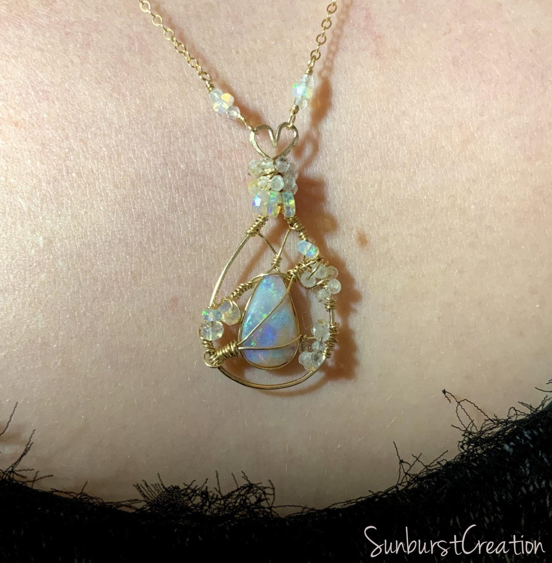 Breath of Life, Rare Enhydro Pipe Opal Wire Wrapped Necklace. - OpalOra Jewelry