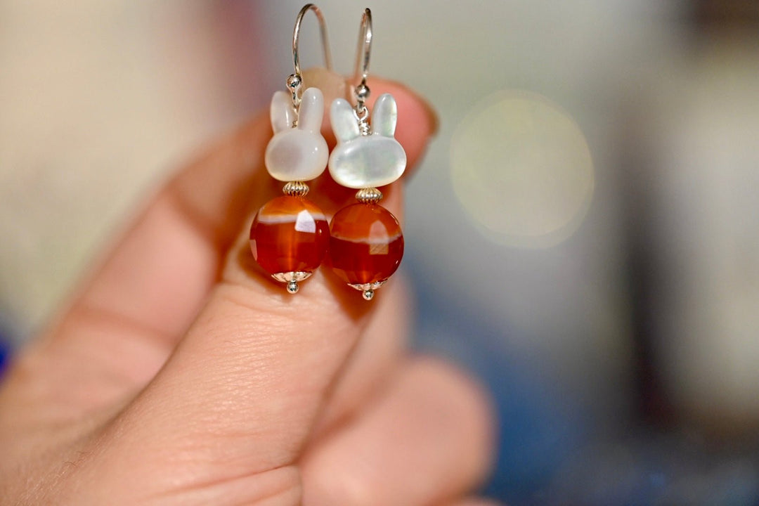 Carnelian Bunny Earrings - OpalOra Jewelry