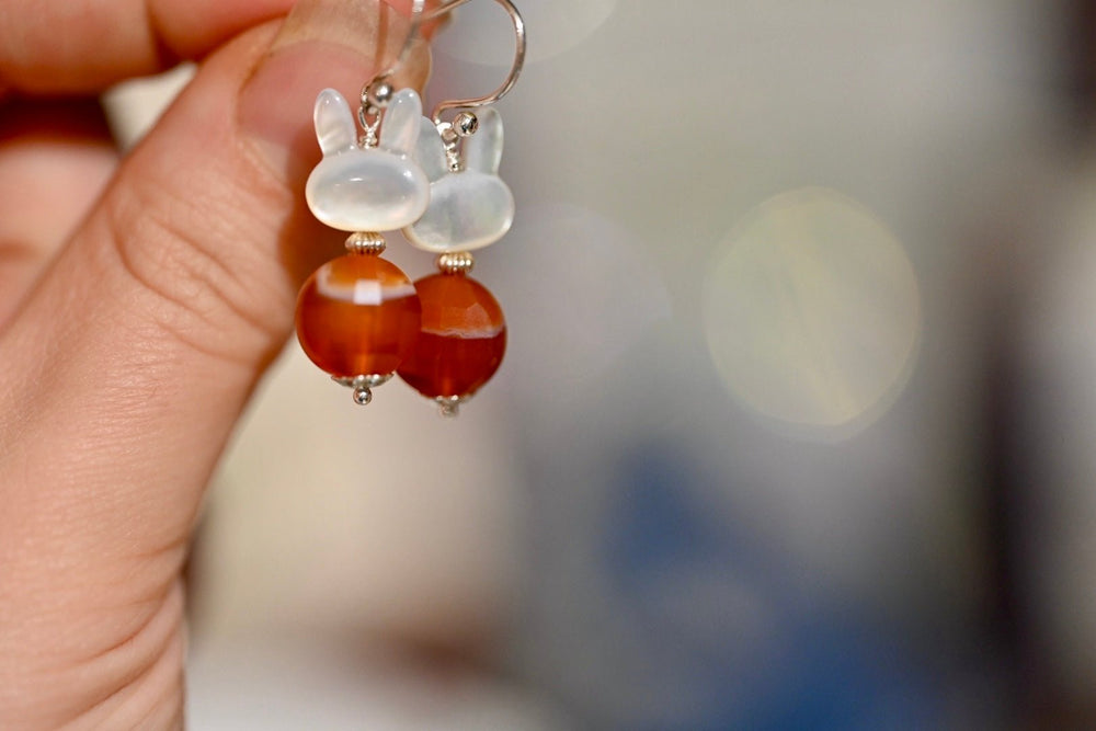 Carnelian Bunny Earrings - OpalOra Jewelry