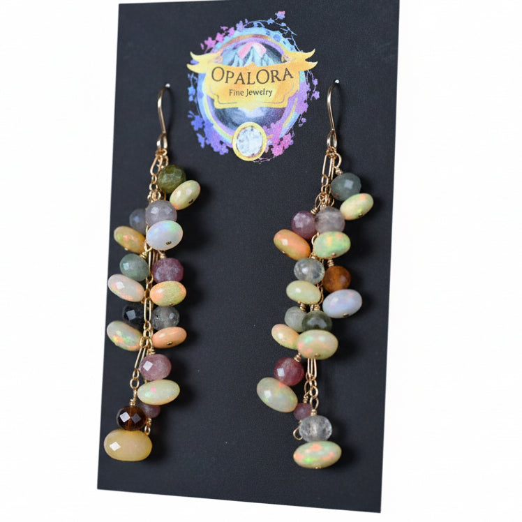 Cotton candy Opals and Tourmaline Earrings - OpalOra Jewelry