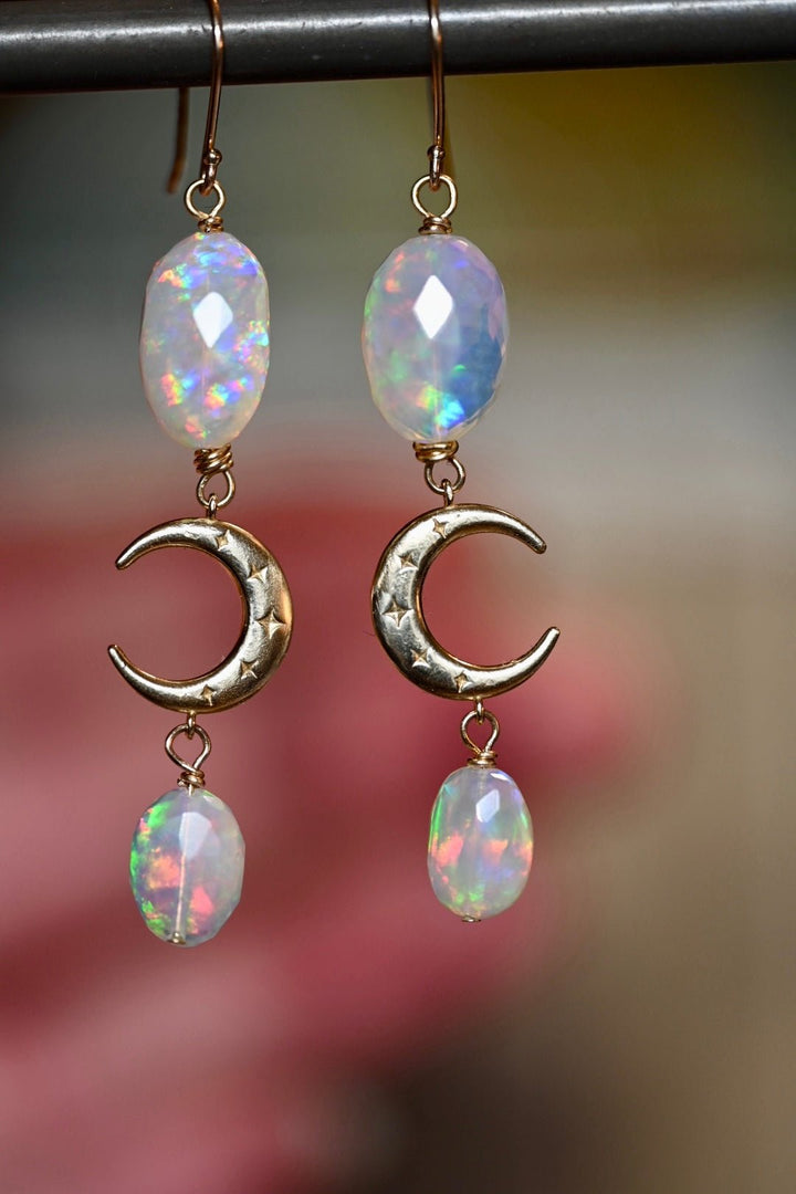 Crescent Moon Opals - 14K Solid Gold Earrings - OpalOra Jewelry