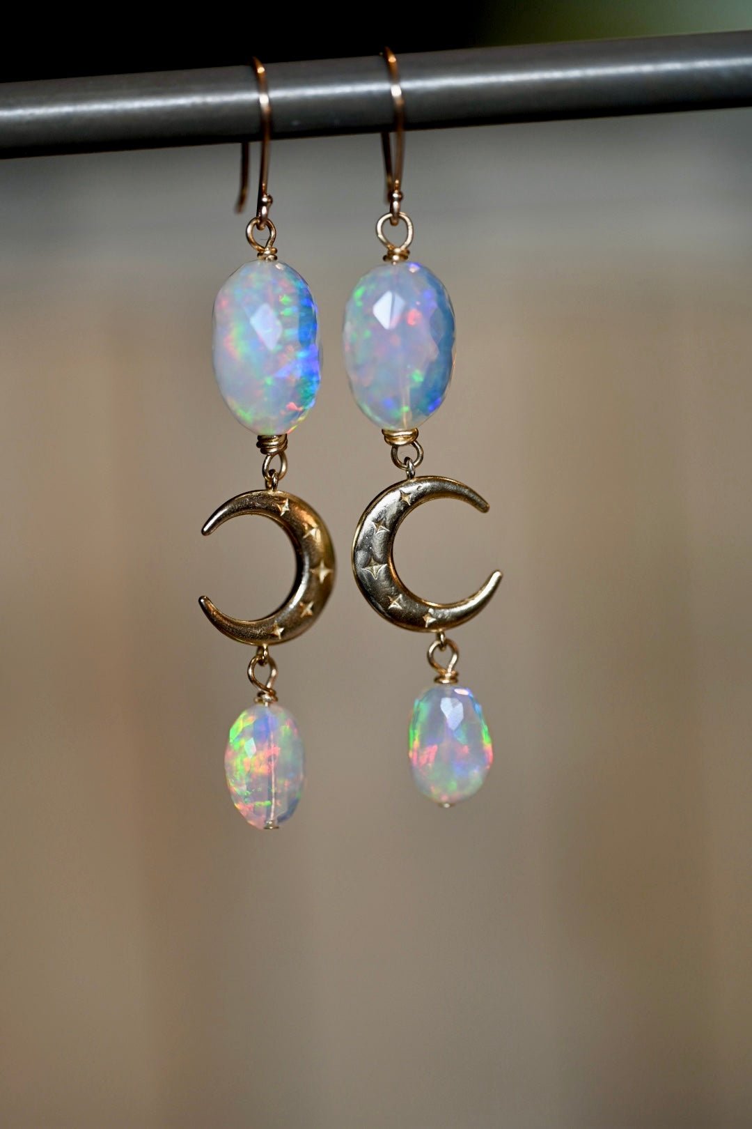 Crescent Moon Opals - 14K Solid Gold Earrings - OpalOra Jewelry