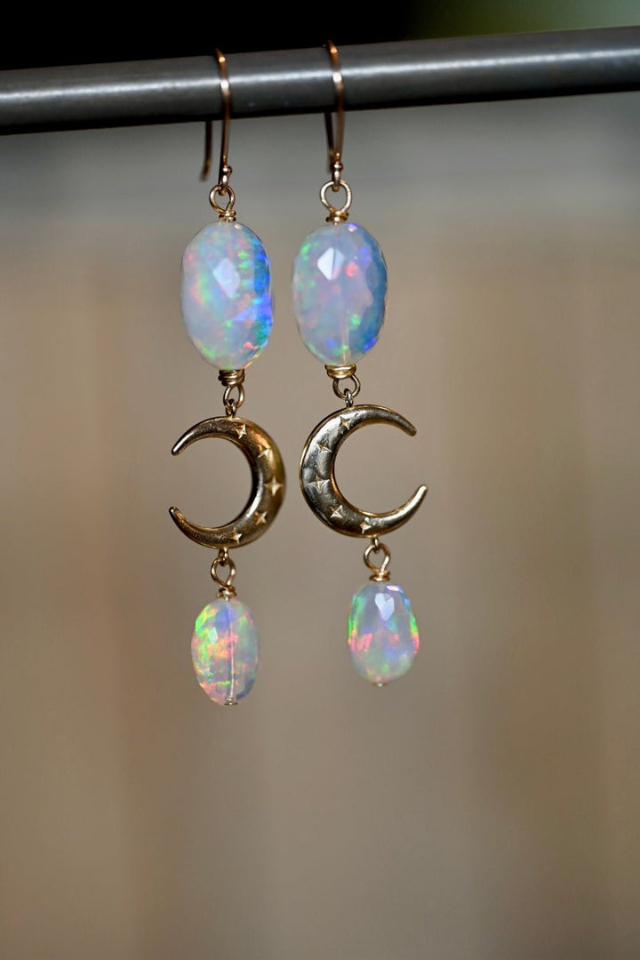 Crescent Moon Opals - 14K Solid Gold Earrings - OpalOra Jewelry