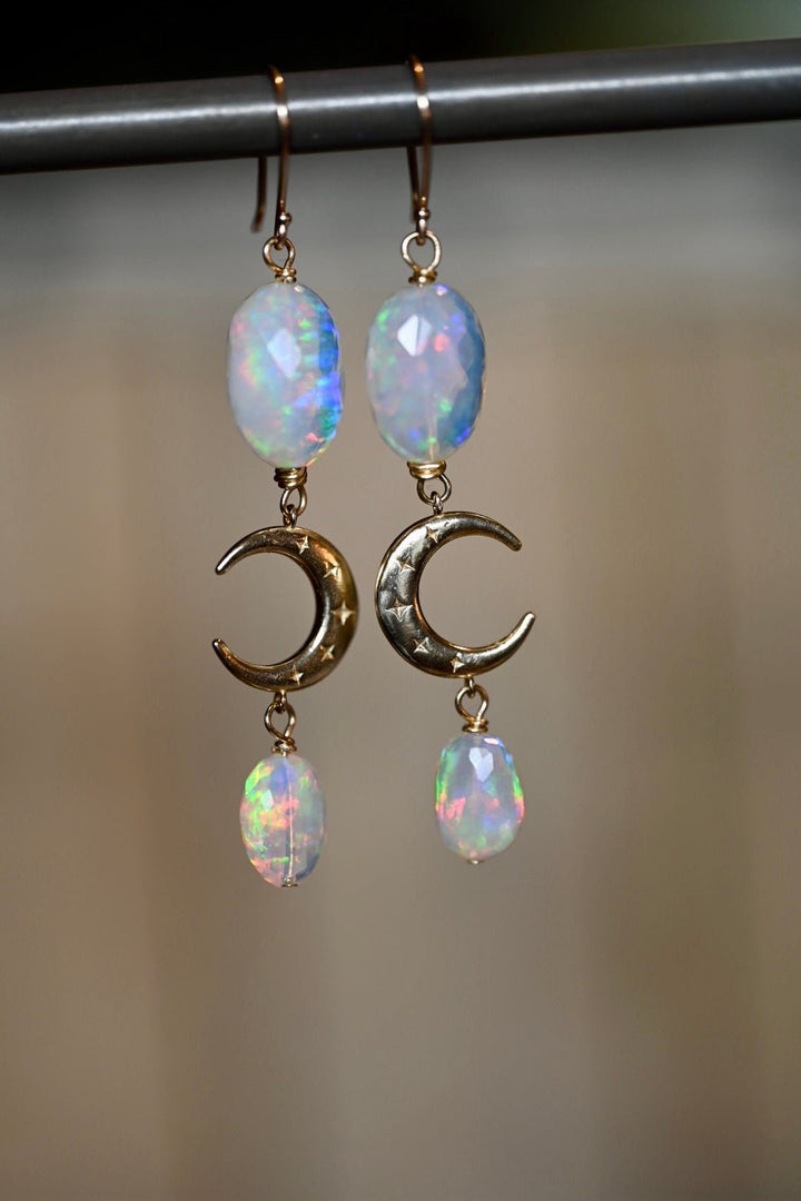 Crescent Moon Opals - 14K Solid Gold Earrings - OpalOra Jewelry