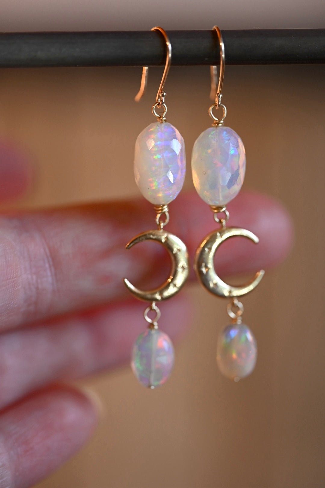 Crescent Moon Opals - 14K Solid Gold Earrings - OpalOra Jewelry