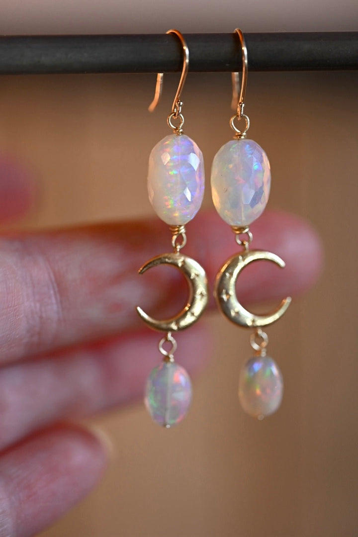 Crescent Moon Opals - 14K Solid Gold Earrings - OpalOra Jewelry