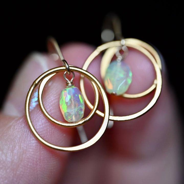 Dainty Golden Hoops Opal Earrings Green Flash - OpalOra Jewelry