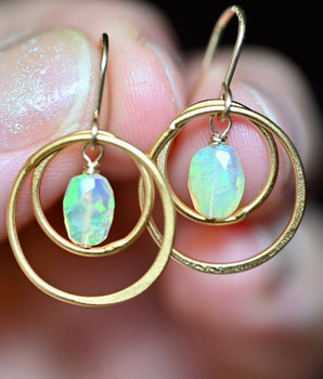 Dainty Golden Hoops Opal Earrings Green Flash - OpalOra Jewelry