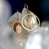 Dainty Golden Hoops Opal Earrings with Red Flash - OpalOra Jewelry