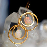 Dainty Golden Hoops - Opal with Red Pinfire Earrings - OpalOra Jewelry