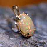 Dark Glitter Opal Pendant in 14K White Gold - OpalOra Jewelry