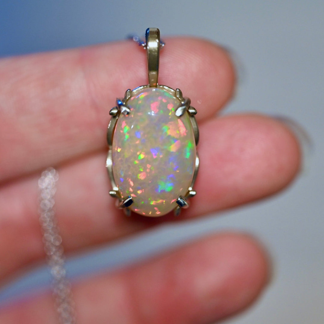 Dark Glitter Opal Pendant in 14K White Gold - OpalOra Jewelry