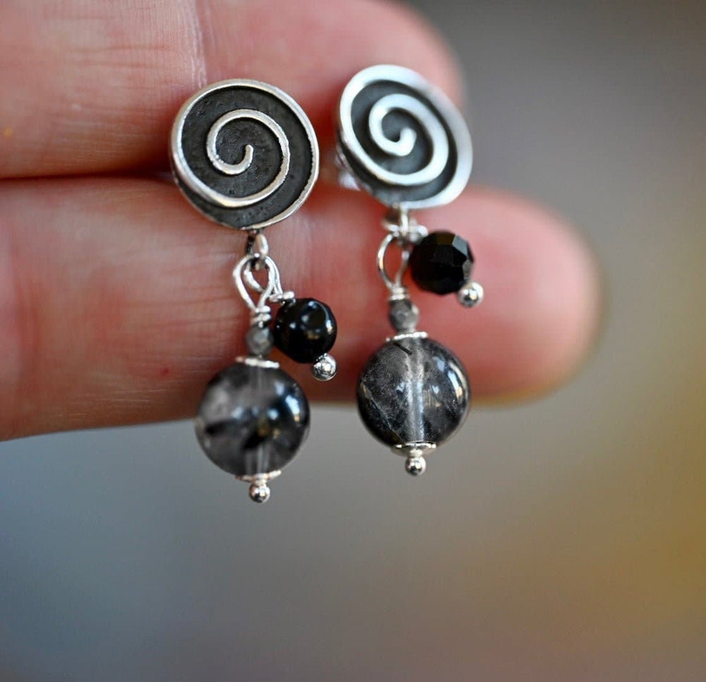 Dark Patina Spiral Post Earrings - OpalOra Jewelry