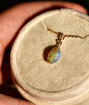 Dark Pinfire Opal with Diamonds - 14K Solid Gold - OpalOra Jewelry