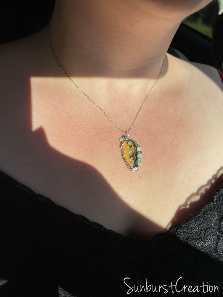 Electric Sky Wire Wrapped Australian Boulder Opal - OpalOra Jewelry