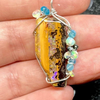 Electric Sky Wire Wrapped Australian Boulder Opal - OpalOra Jewelry