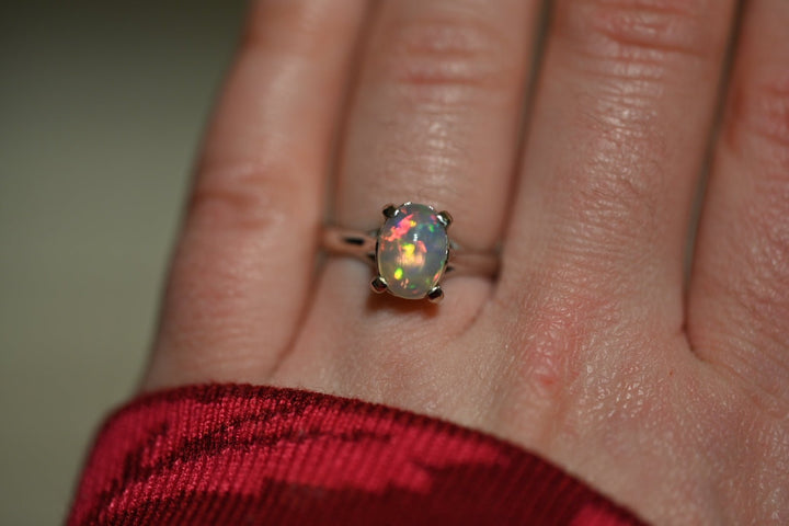 Floral Opal Ring in 14K White Gold - OpalOra Jewelry