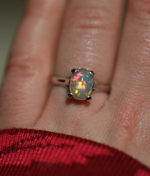 Floral Opal Ring in 14K White Gold - OpalOra Jewelry