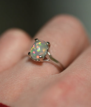 Floral Opal Ring in 14K White Gold - OpalOra Jewelry