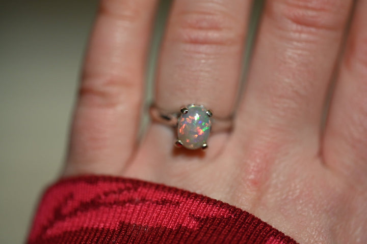 Floral Opal Ring in 14K White Gold - OpalOra Jewelry