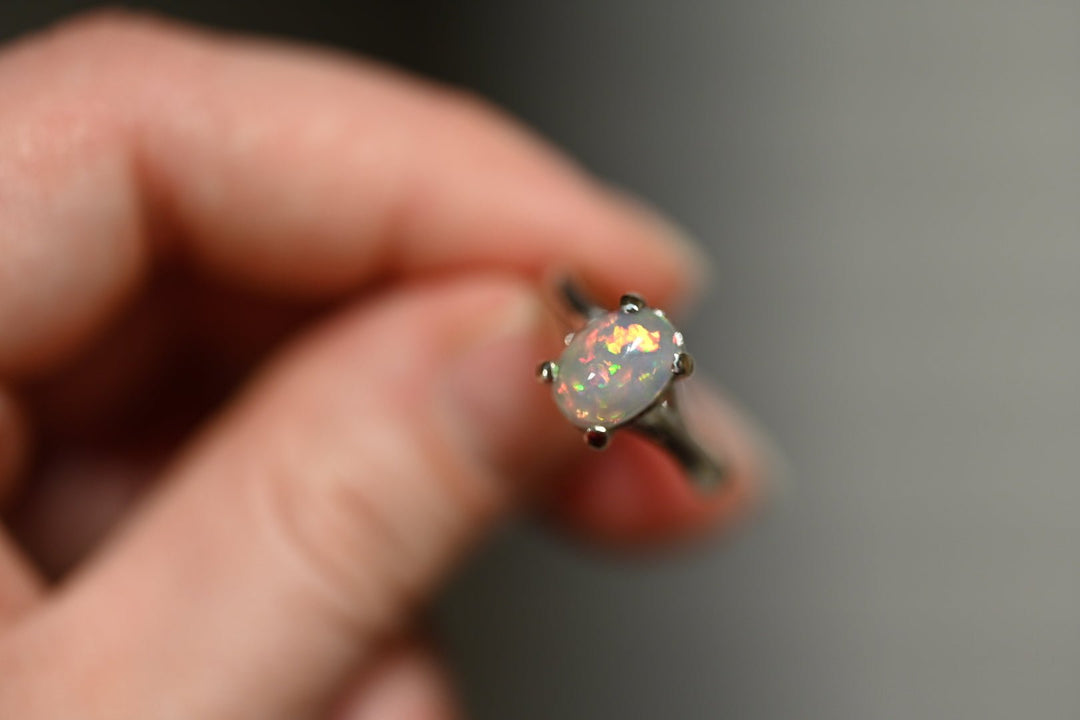 Floral Opal Ring in 14K White Gold - OpalOra Jewelry