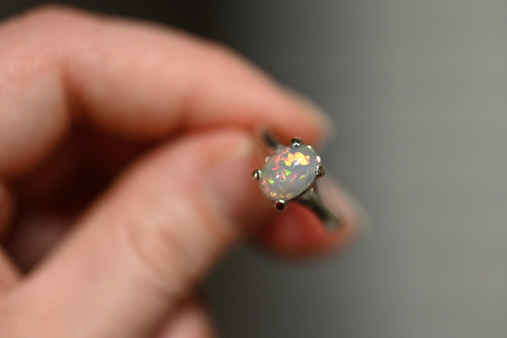 Floral Opal Ring in 14K White Gold - OpalOra Jewelry