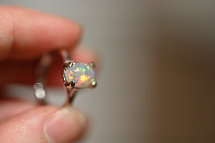 Floral Opal Ring in 14K White Gold - OpalOra Jewelry