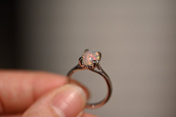 Floral Opal Ring in 14K White Gold - OpalOra Jewelry