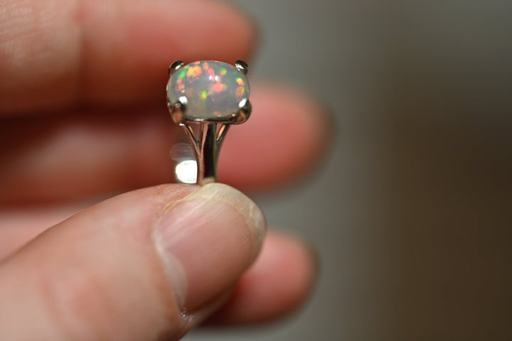 Floral Opal Ring in 14K White Gold - OpalOra Jewelry