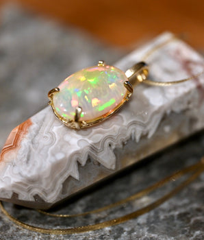 Flowering Honeycomb Opal Pendant in 14K Yellow Gold - OpalOra Jewelry