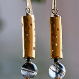 Golden Drop Black Rutilated Quartz Modern Earrings - OpalOra Jewelry