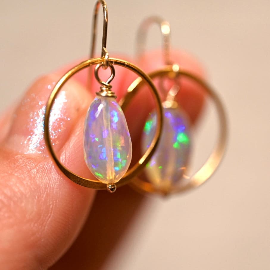 Golden Hoop Opal Drop Earrings - OpalOra Jewelry
