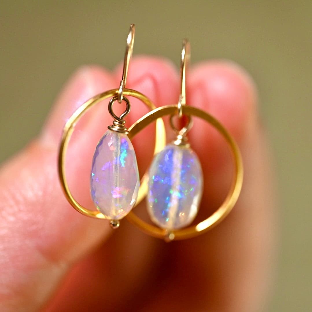 Golden Hoop Opal Drop Earrings - OpalOra Jewelry