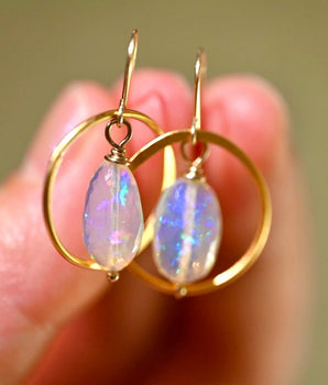 Golden Hoop Opal Drop Earrings - OpalOra Jewelry