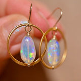 Golden Hoop Opal Drop Earrings - OpalOra Jewelry