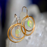 Golden Hoops Opal Dangle Earrings Green Hue - OpalOra Jewelry