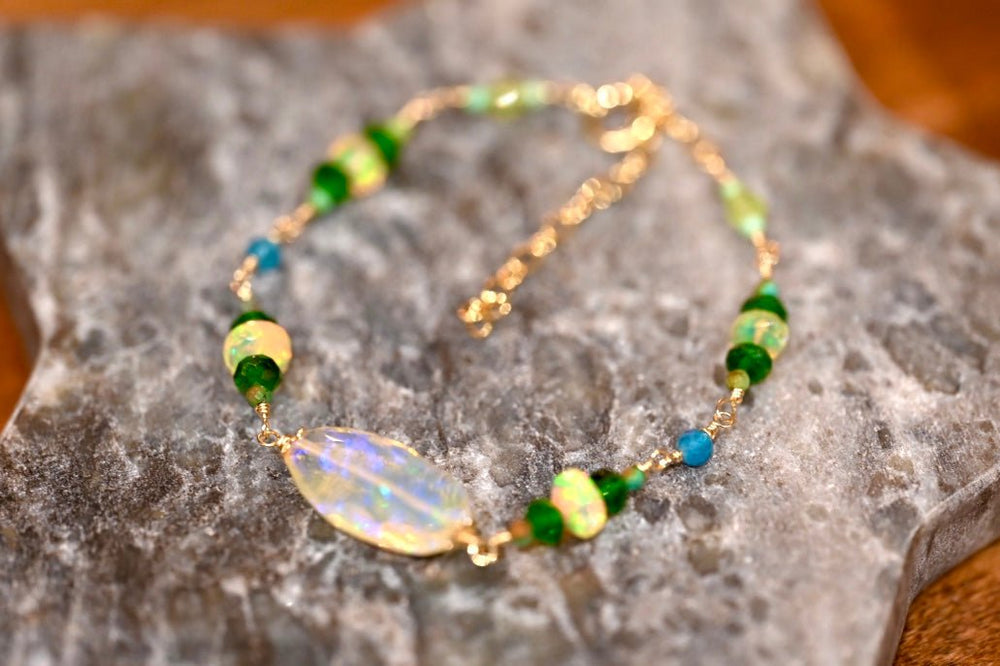 Green Haze Opal and Chrome Diopside Bracelet - OpalOra Jewelry
