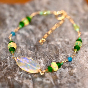 Green Haze Opal and Chrome Diopside Bracelet - OpalOra Jewelry