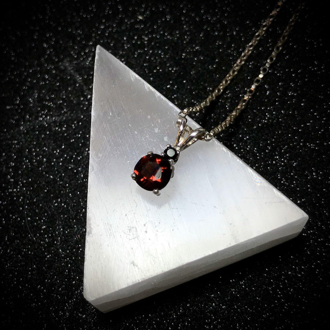 Wine Red Garnet and Black Spinel Pendant.