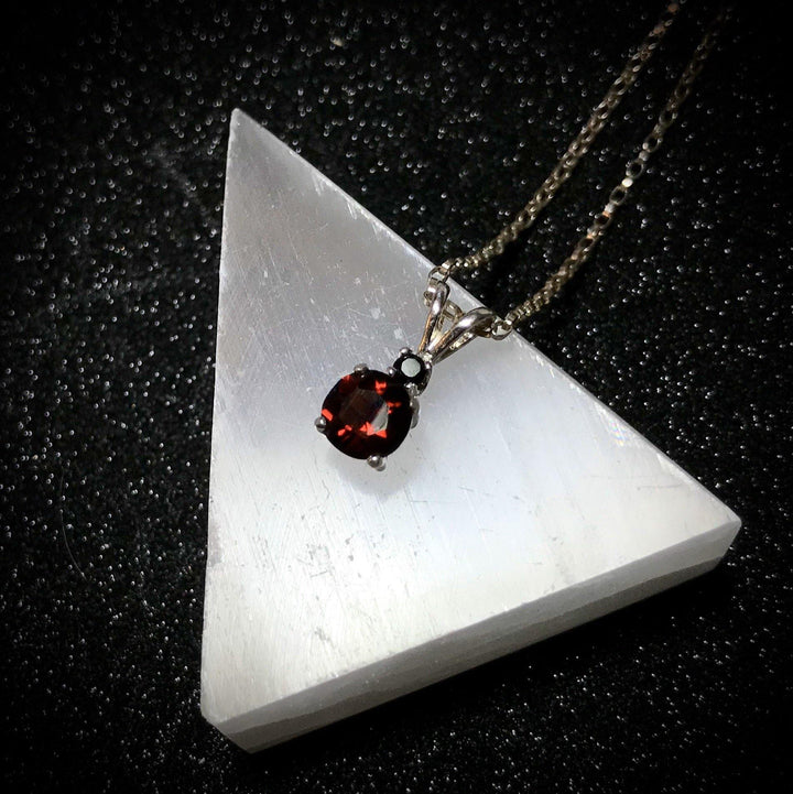 Wine Red Garnet and Black Spinel Pendant.