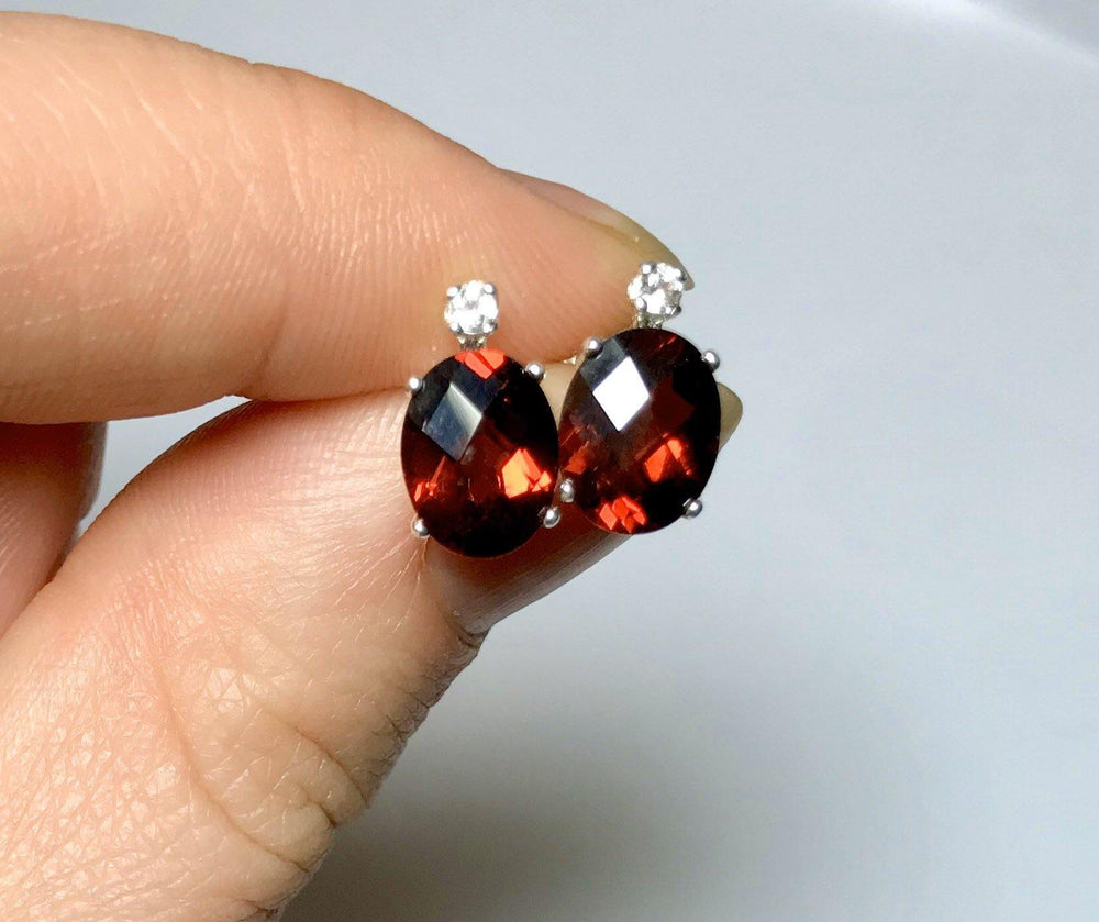 Rose Red Garnet Stud Earrings.