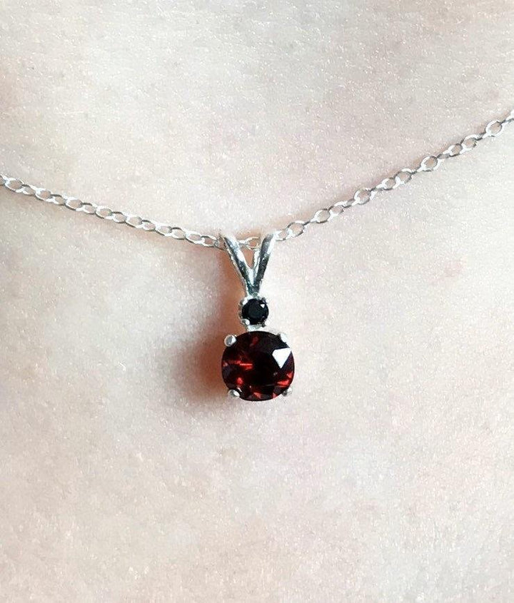 Wine Red Garnet and Black Spinel Pendant.