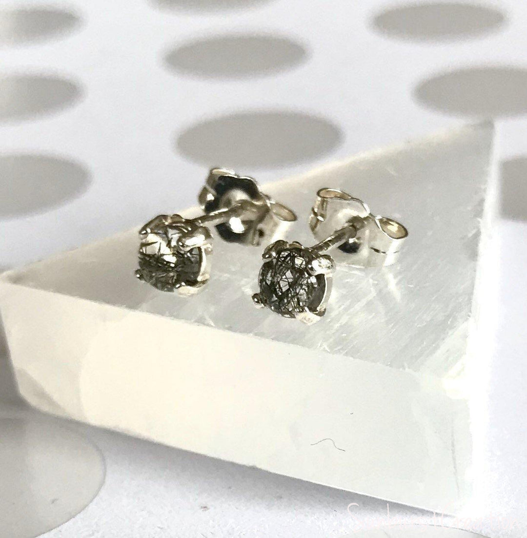 Natural Rutilated Quartz Post Earrings.