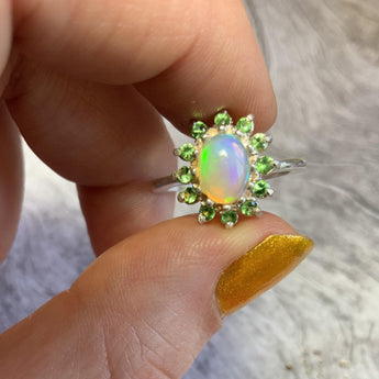 Green Nebula Sunburst Opal Ring.
