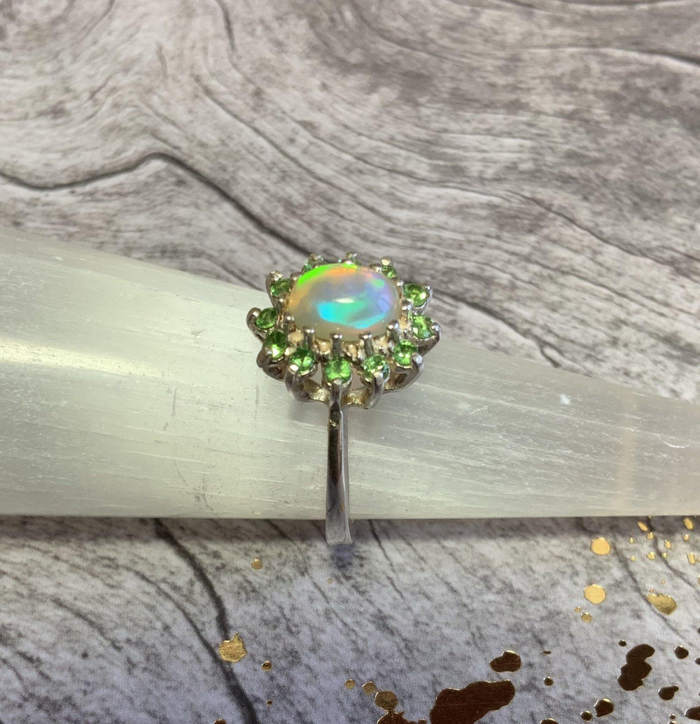 Green Nebula Sunburst Opal Ring.