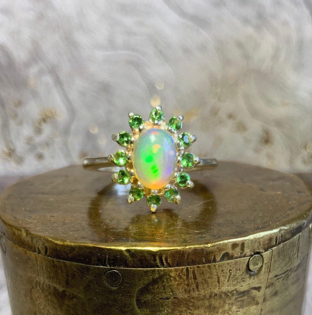 Green Nebula Sunburst Opal Ring.