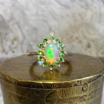 Green Nebula Sunburst Opal Ring.