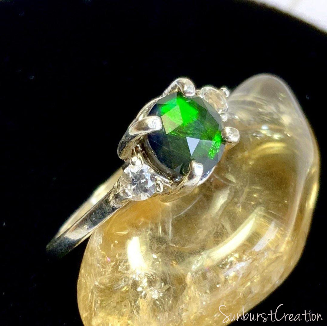 Green Goddess Ammolite And White Topaz Ring.
