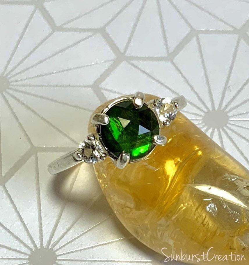 Green Goddess Ammolite And White Topaz Ring.