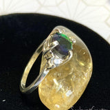 Green Goddess Ammolite And White Topaz Ring.